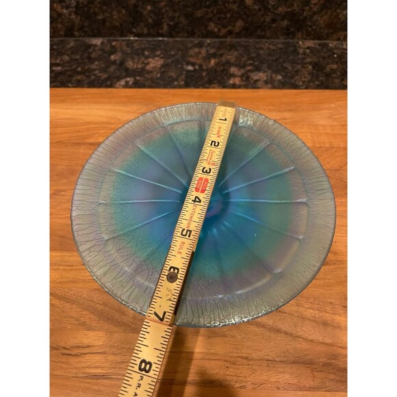 Vintage Fenton Iridescent BLUE Footed Compote Bowl - Picture 6 of 8